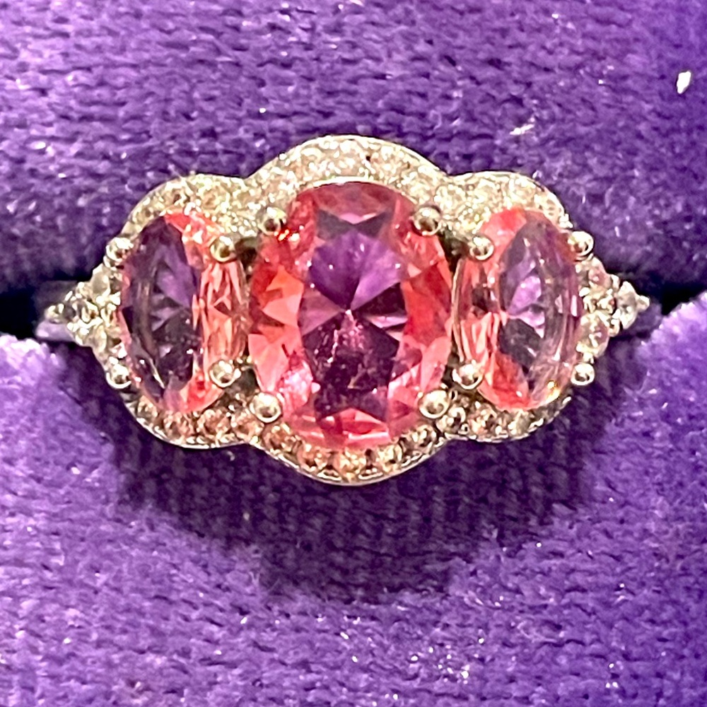 Bomb Party RBP Dark Pink Topaz Three Stone Ring Sz7 NWOT